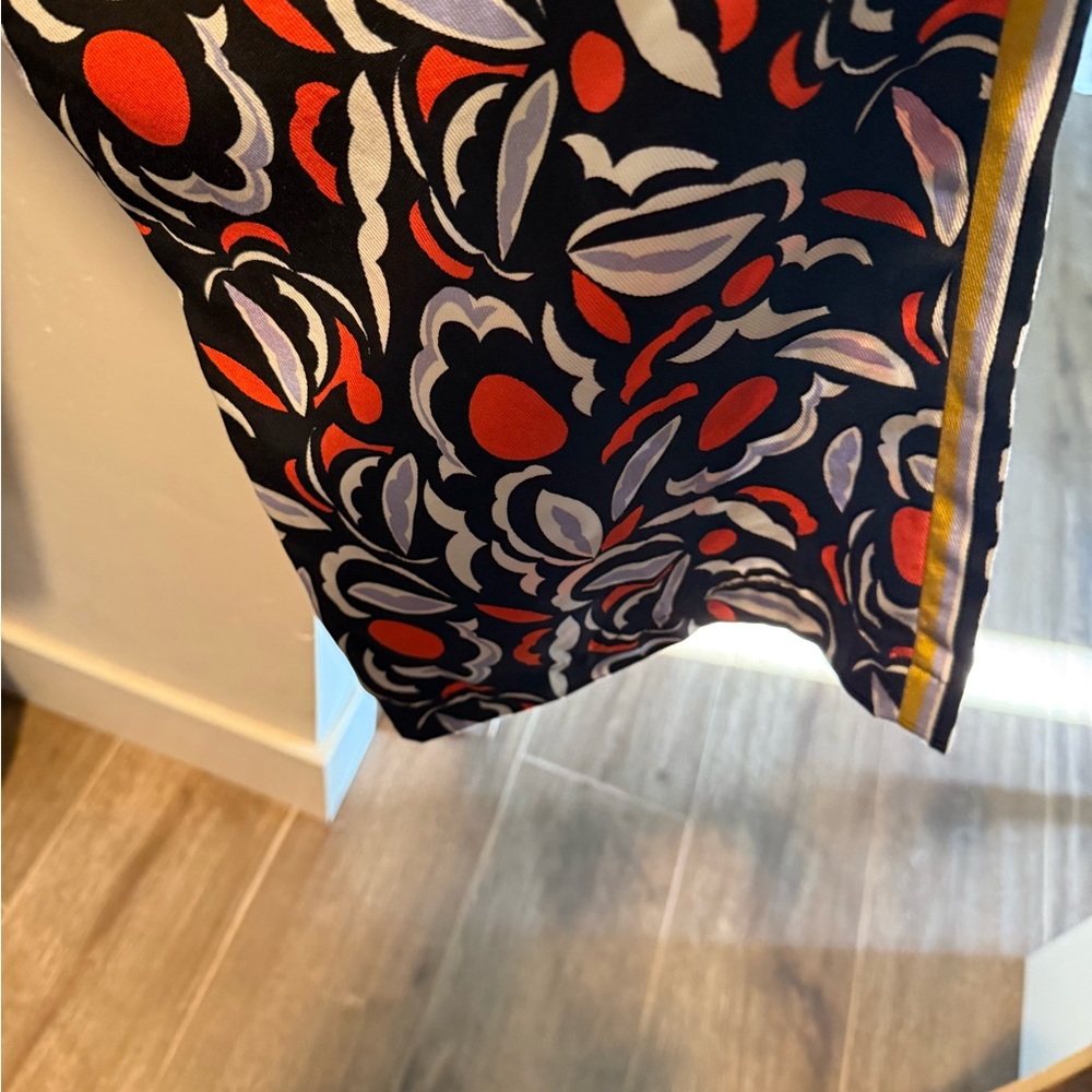 Floral Print Navy A-Line Skirt with Red Accents